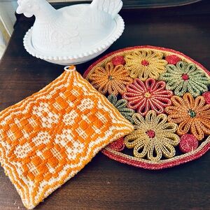 Colorful Vintage Crochet Flower Hotpads